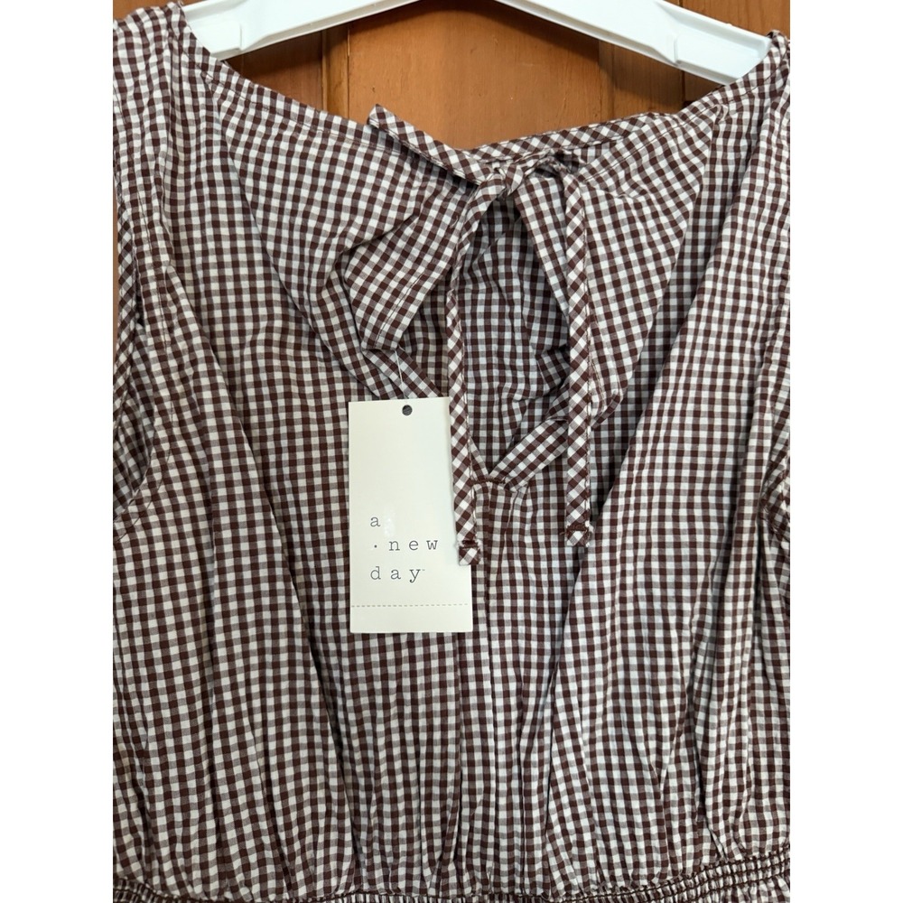 Women's A New Day Brown Gingham Seersucker Peplum Sleeveless Top Size Small NWT - Picture 5 of 6